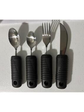 Blue Jay Ribbed Rubber Silverware Arthritis Aid Stainless Steel Flatware Set 4